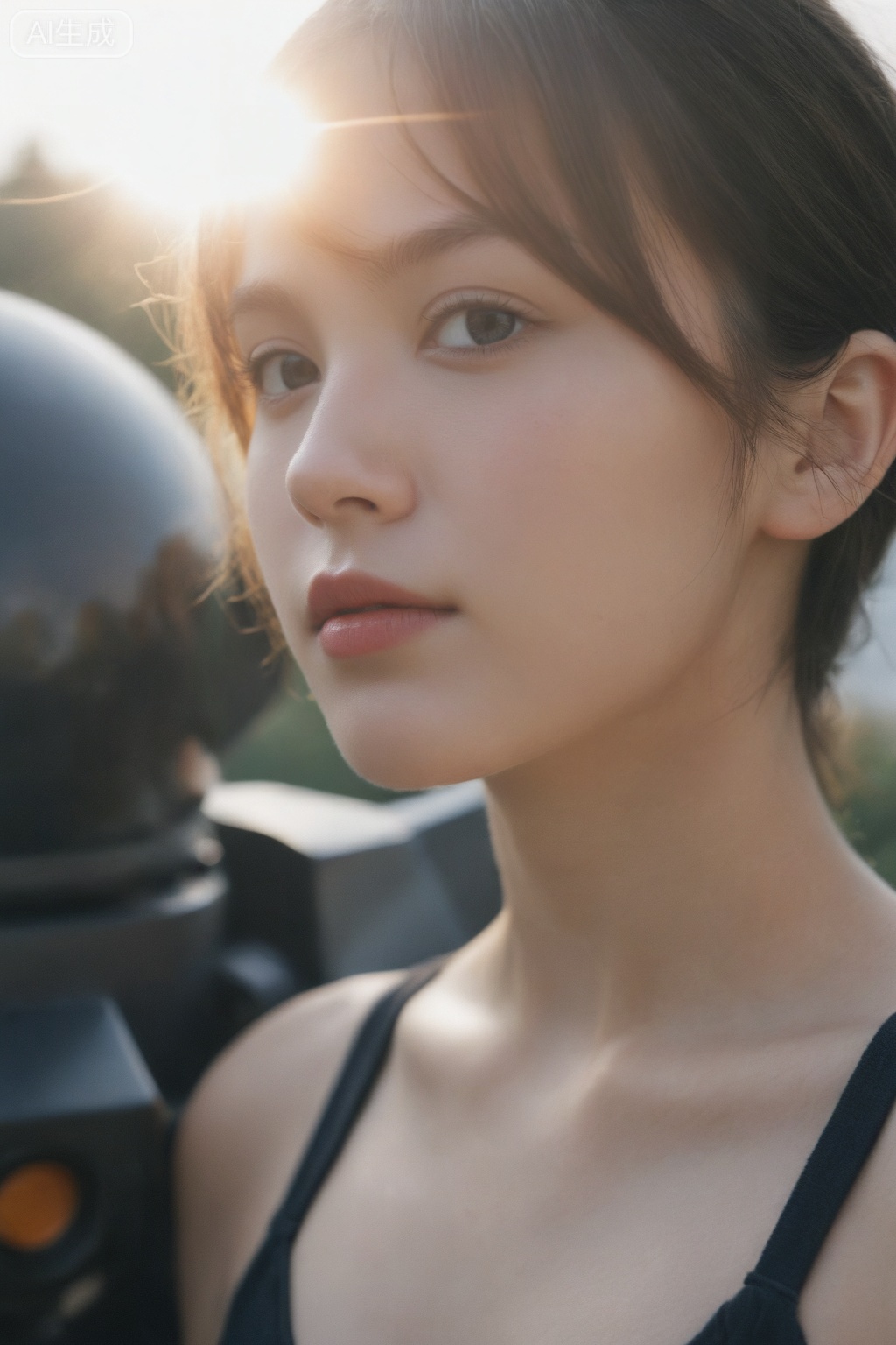 1girl, looking at viewer, short hair, brown hair, upper body, blurry, black eyes, lips, robot, mecha, science fiction, realistic.

ultra highres, sharpness texture, High detail RAW Photo, detailed face, shallow depth of field, (realistic skin texture:1.2), dslr, film grain, perfect eyes, skin blemish, detailed skin, (sunlight exposure:1.6), (sunlight through the hair:1.6),photorealistic,real skin texture,masterpiece, ultra-HD, photorealistic, high detail, best quality, 8k, best quality, sharp focus, ray-tracing, realistic, depth of field, shallow depth of field, raw photo. 