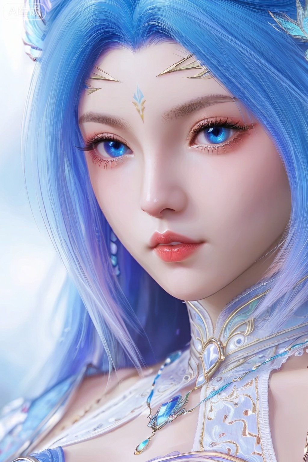 score_9,score_8_up,score_7_up,1girl,solo,long hair,looking at viewer,blue eyes,hair ornament,blue hair,portrait