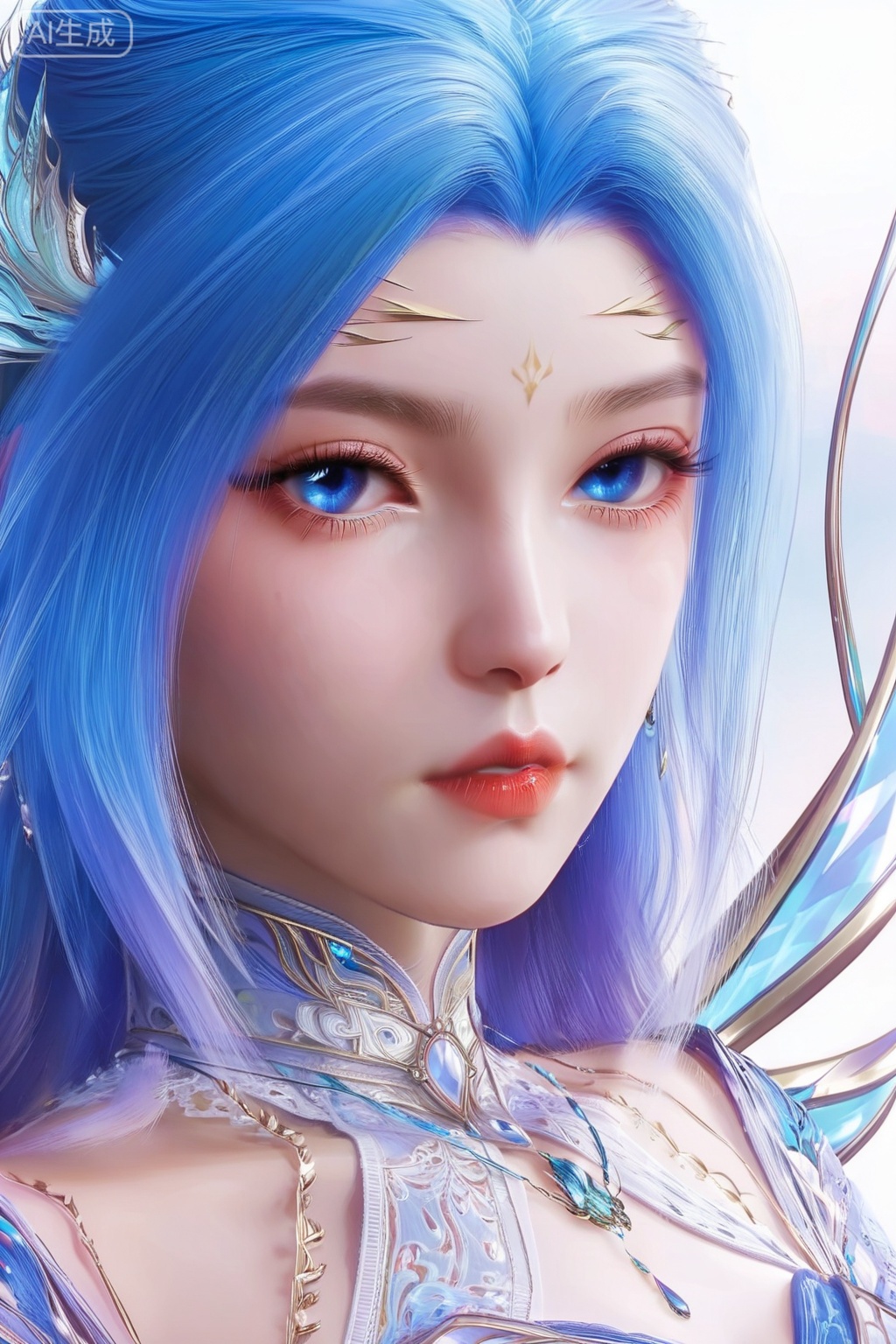 score_9,score_8_up,score_7_up,1girl,solo,long hair,looking at viewer,blue eyes,hair ornament,blue hair,portrait