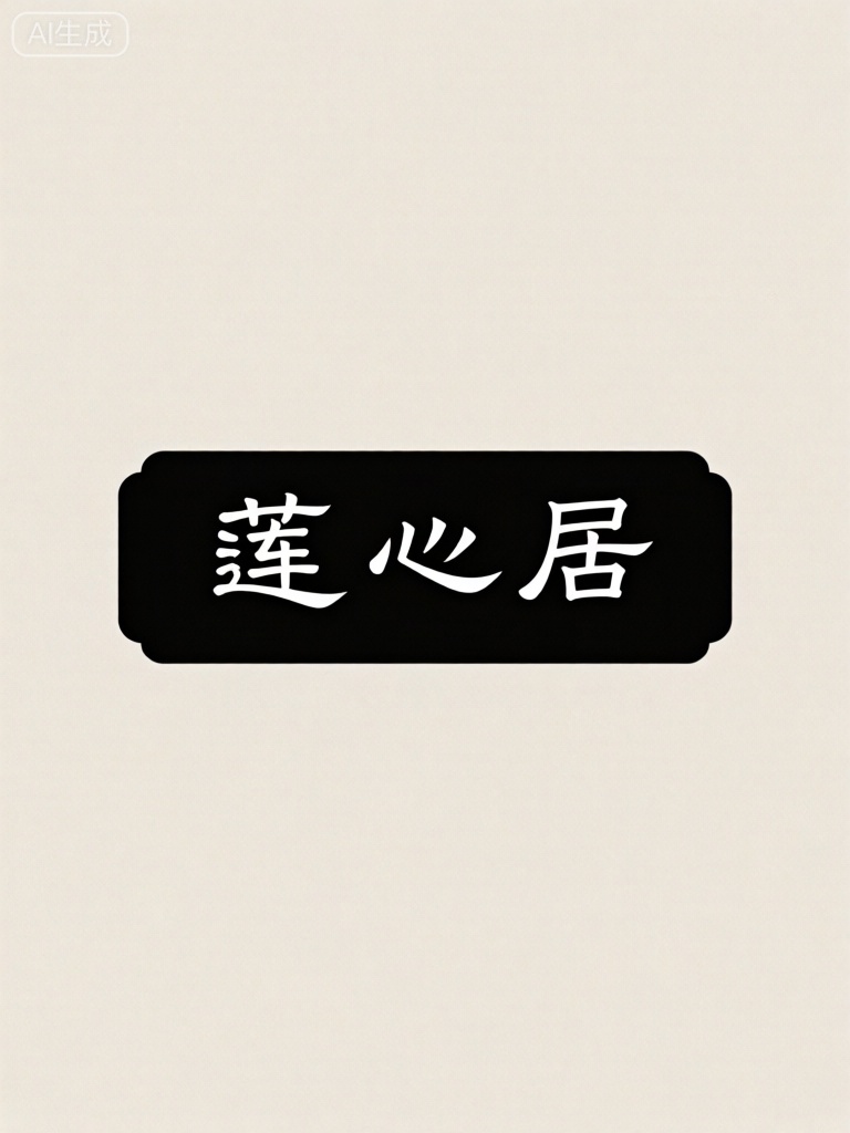 文字内容为“莲心居”,字体设计风格为传统中式,笔画规整且带有典雅韵味,字形方正；字框为黑色长方形,边缘有细微圆角处理,整体给人古朴、庄重之感。