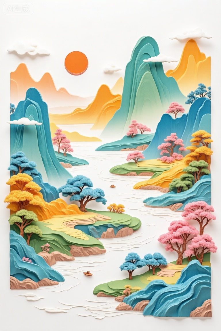  guofeng,illustration,masterpiece,traditional Chinese painting,colorful,scenery, uncleview,版画艺术