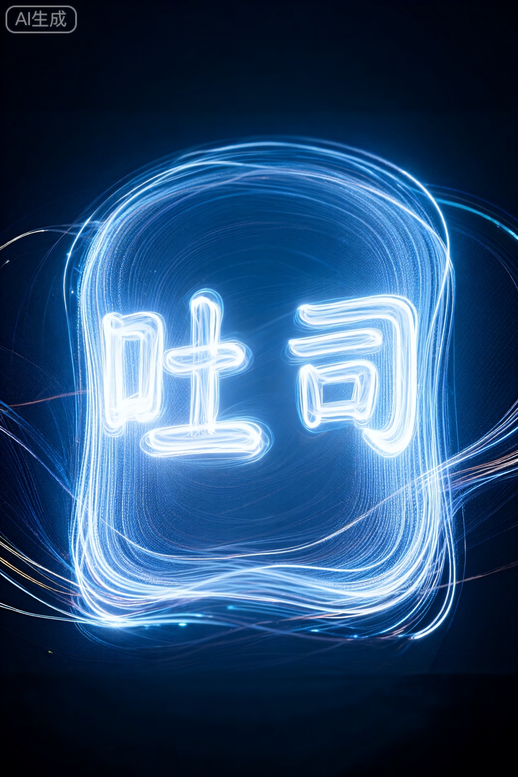 ((杰作)),((最佳画质)),8k 分辨率,高细节,极致细节,流动的线条,写着“吐司”光绘效果的文字,科幻,白光,光影效果,细节丰富,色彩鲜艳,
