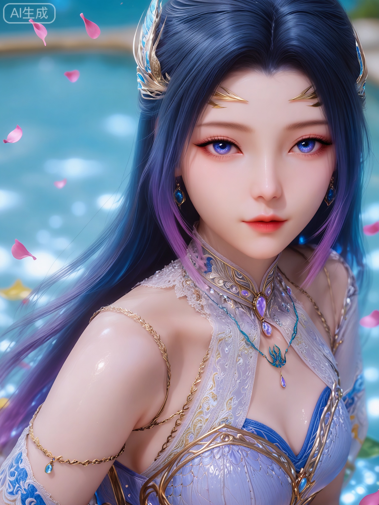 score_9,score_8_up,score_7_up,realistic,photorealistic,1girl,solo,(looking_at_viewer:1.3),realistic,1girl,Vivid Colors,bright environment,delicate water,hair_ornament,shiny skin,shiny hair,reflection,flower sea,falling petals,extreme detail description,(full body:0.8),black hair,(skindentation:1.3),bright,sunshine on face,light,reflection,leg slimming,lose weight,slim hips,