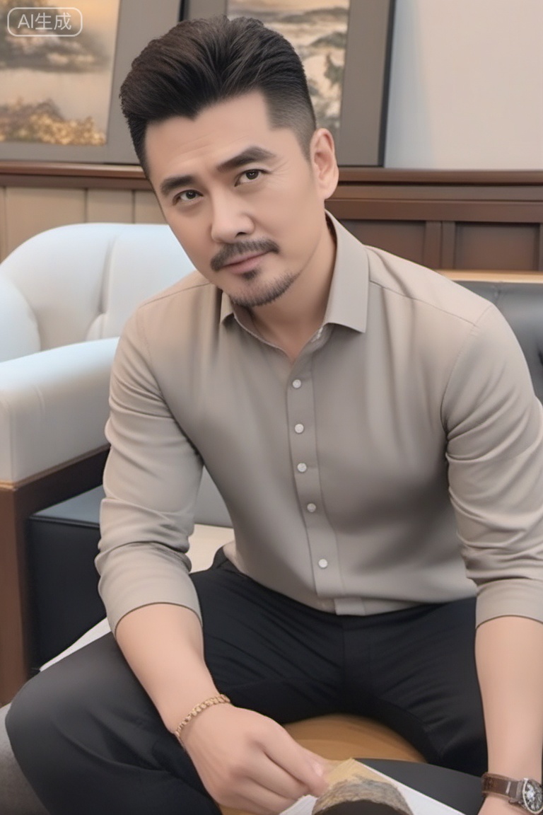 质量词: masterpiece, best quality, amazing quality, very aesthetic, absurdres, highres, newest
画面风格: realistic, blurry background, simple background, white background
人物: 1man, middle - aged man, male focus, solo, asian, mature male
人物特征: facial hair, black hair, black eyes, closed mouth, lips, thick eyebrows, short hair
事件: looking at view,