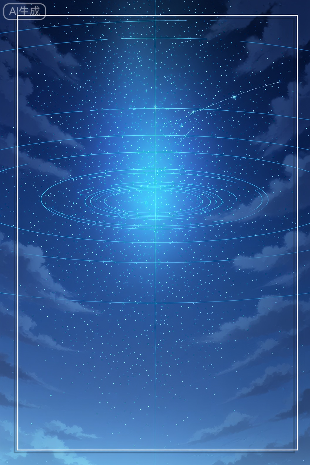 A photo-realistic illustration of a starry night sky with a grid-like pattern in the center, featuring a blue sky filled with stars and clouds. The sky is filled with a multitude of small, sparkling stars, creating a beautiful contrast between the deep blue of the sky and the white, fluffy clouds. the stars are scattered across the sky, with some overlapping and some standing out against the dark, cloudy backdrop. the image is framed by a thin white line that creates a sense of depth and dimensionality, with the stars forming a pattern across the entire sky. the overall effect is one of serenity and wonder, as if the sky is full of stars and constellations.

outdoors, sky, cloud, blue sky, no humans, night, star \(sky\), night sky, sky background, starry sky, contrapposto