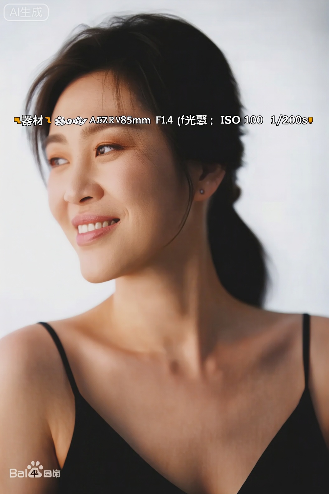 【器材】索尼Alpha 7R V,85mm F1.4 镜头,f/2 光圈,ISO 100,1/200s 快门；【光线】全域柔光箱均匀布光（无暗角）,光线覆盖完整头部（含发顶、耳后）至胸部下方；【姿势表情】人物微侧45°,头部自然摆放不裁切发顶,肩头轻沉勾勒乳沟,眼神慵懒带浅笑；【呈现】近景清晰展现完整头部+ 肌肤细腻质感,乳沟线条自然,画面无暗角无头部裁切。

