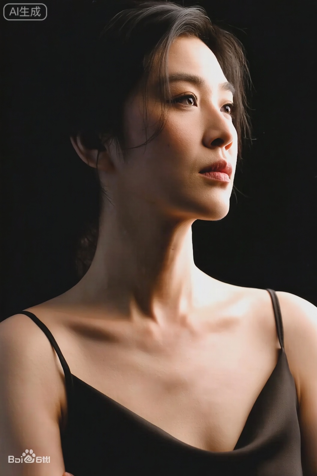 尼康Z 7II,70mm F1.8 镜头,f/2.2 光圈,ISO 100,1/250s 快门；【光线】双柔光箱左右对称布光（无暗角）,光线照亮完整头部（含发顶、发际线）与胸部曲线；【姿势表情】人物微前倾,头部轻侧但发顶完全入镜,肩头微收凸显乳沟,表情慵懒松弛；【呈现】近景清晰刻画完整头部+ 肌肤纹理,乳沟线条流畅,整体画面光线均衡无暗部、无头部裁切