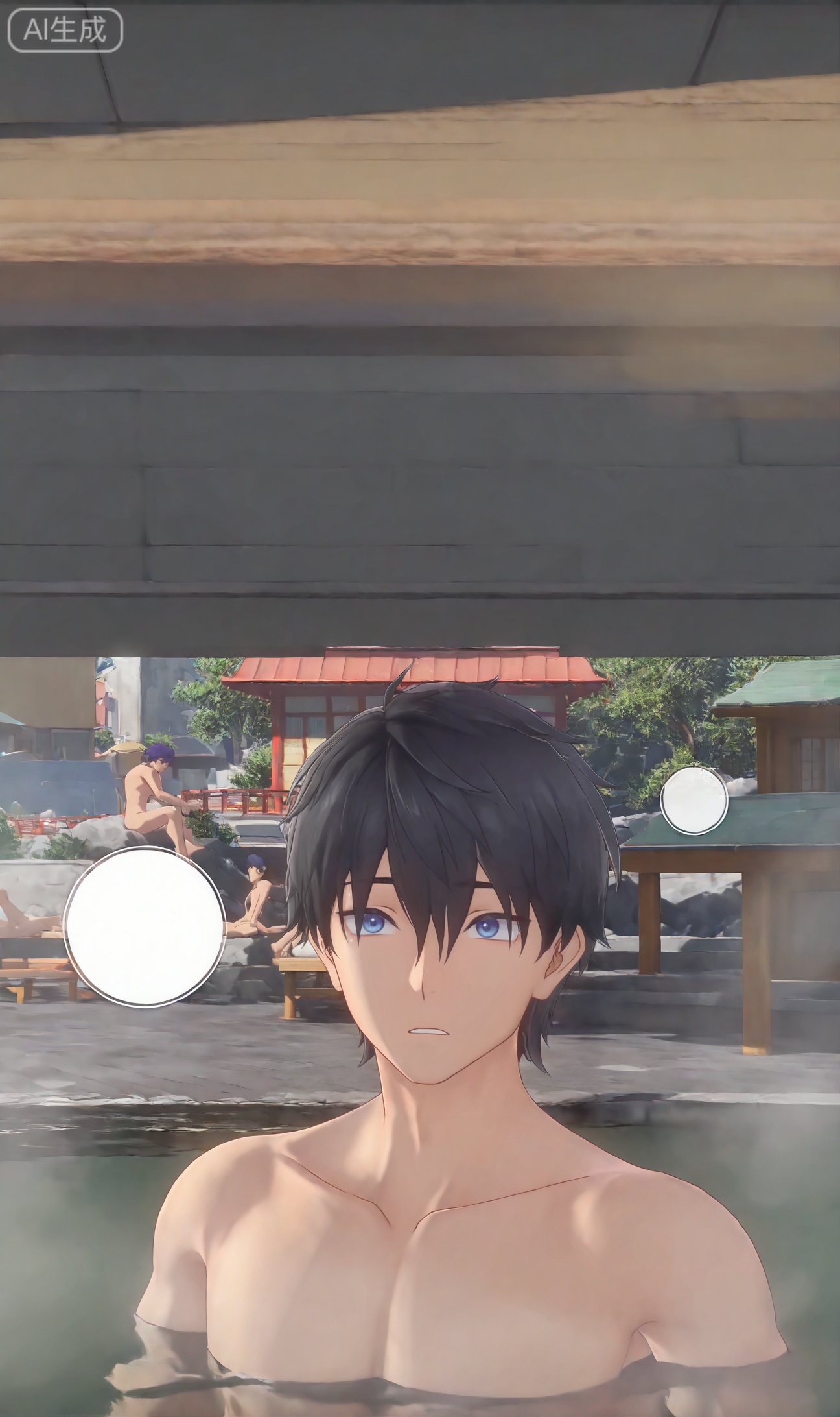 chenxiu,hair between eye,hair between eye,black hair,blue eyes,bangs,short hair


((1boy))
,((3D)),Speechless ╮ (╯동) ╭,Triangle white swimming, naked, exposed upper body, street