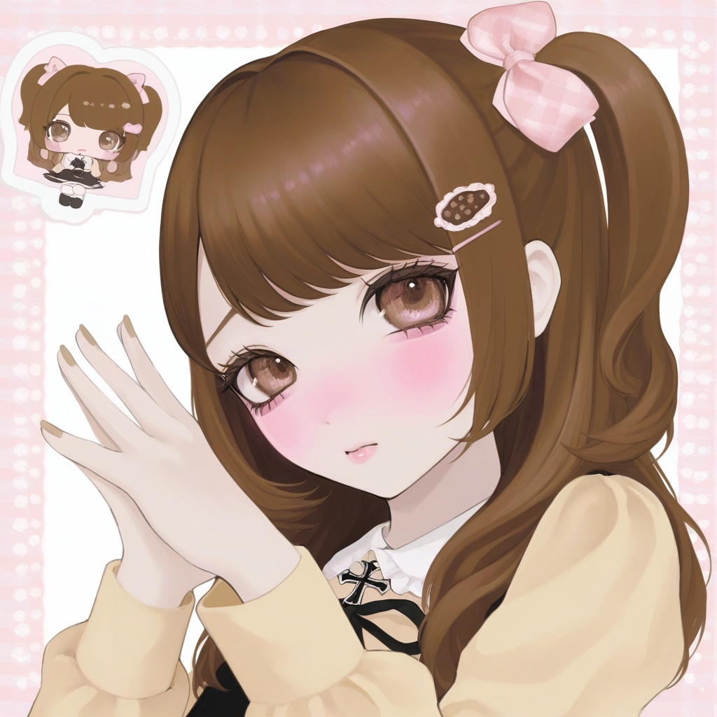 1girl,  brown hair,  brown beige and pastel pink accents in photos on Tensor.Art