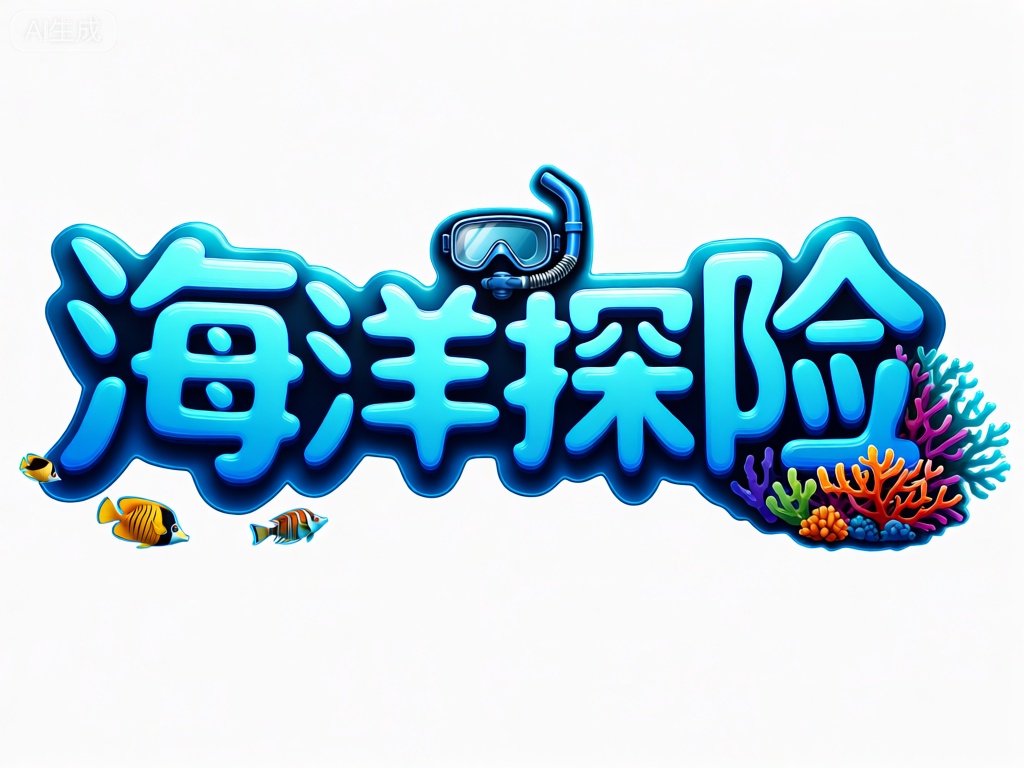 YXLG,此图标以“海洋探险”（hǎiyángtànxiǎn）为文字核心,运用3D立体浮雕效果,文字表面呈现出波浪般的纹理,仿佛被海水冲刷过。文字上方,有一个潜水镜和呼吸管的图案,象征着探索海洋的装备。文字下方,右侧设计有一个五彩斑斓的珊瑚礁图案,左侧则是几条游动的热带鱼。背景白色,使得整个图标充满了海洋的神秘与魅力,激发了人们对未知海洋的好奇心。
