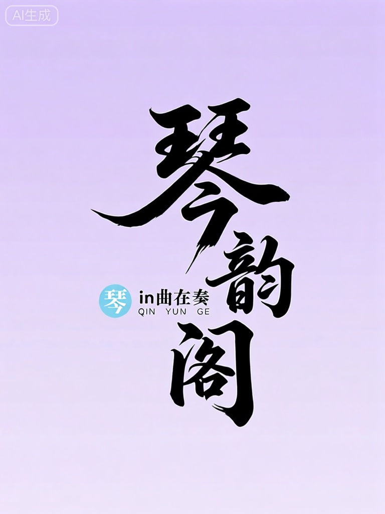 CYZT,该图像具有婉约的黑色柳体中国书法角色,以柔和的淡紫色背景为突出显示。角色“琴韵阁”（Qin Yun Ge）以细腻、流畅的笔触风格写成,仿佛能听到悠扬的琴声在空气中回荡、让人沉浸在一种宁静、优雅的艺术氛围中,充满了艺术的美感。在这些主要角色下方,较小的黑色文字呈现“新曲初奏”（Xin Qu Chu Zou）,意思是新的曲子刚刚开始演奏。在这个较小的文本的左侧,有一个小的浅蓝色圆形,其中包含字符“琴”（Qin）,强化了琴的主题。在底部,大写字母呈现了拼音拼写“QIN YUN GE”。总体设计优雅而浪漫,淡紫色背景与黑色书法和浅蓝色元素相互融合,营造出温馨、梦幻的氛围。


