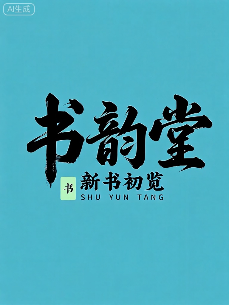 CYZT,该图像具有端庄的黑色颜体中国书法角色,以宁静的湖蓝色背景为衬托。角色“书韵堂”（Shu Yun Tang）以规整、大气的笔触风格写成,仿佛能让人感受到浓厚的书香气息和知识的力量,充满了文化氛围。在这些主要角色下方,较小的黑色文字呈现“新书初览”（Xin Shu Chu Lan）,意思是新的书籍开始供人浏览阅读。在这个较小的文本的左侧,有一个小的淡绿色矩形,其中包含字符“书”（Shu）,强化了书的主题。在底部,大写字母呈现了拼音拼写“SHU YUN TANG”。总体设计简洁而大方,湖蓝色背景凸显了黑色书法和淡绿色元素,营造出宁静、专注的氛围。

