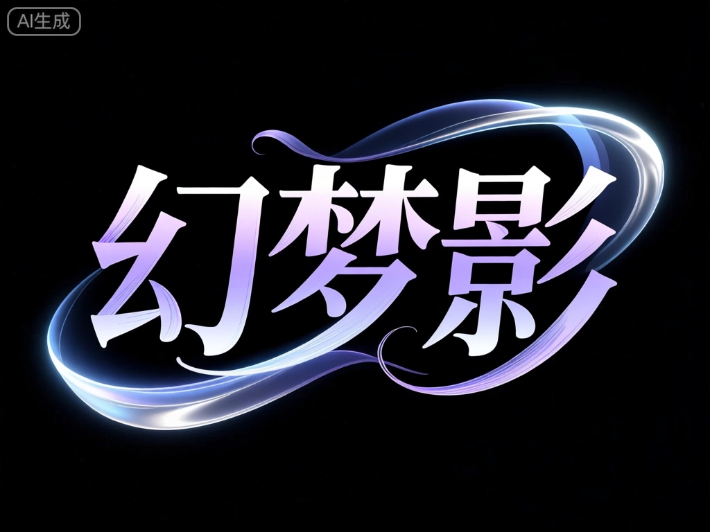 BTZT,该图像以黑色背景为基底,呈现中文字符“幻梦影”。主体文字采用幽紫色调,笔触细腻且带有渐变效果,宛如梦境般缥缈。环绕文字的是淡蓝色与银白色的光带,它们交织成流动的、抽象的图案,赋予设计一种超现实的未来感。黑色背景与文字的柔和色彩形成鲜明对比,使得文字仿佛悬浮于虚空之中。
