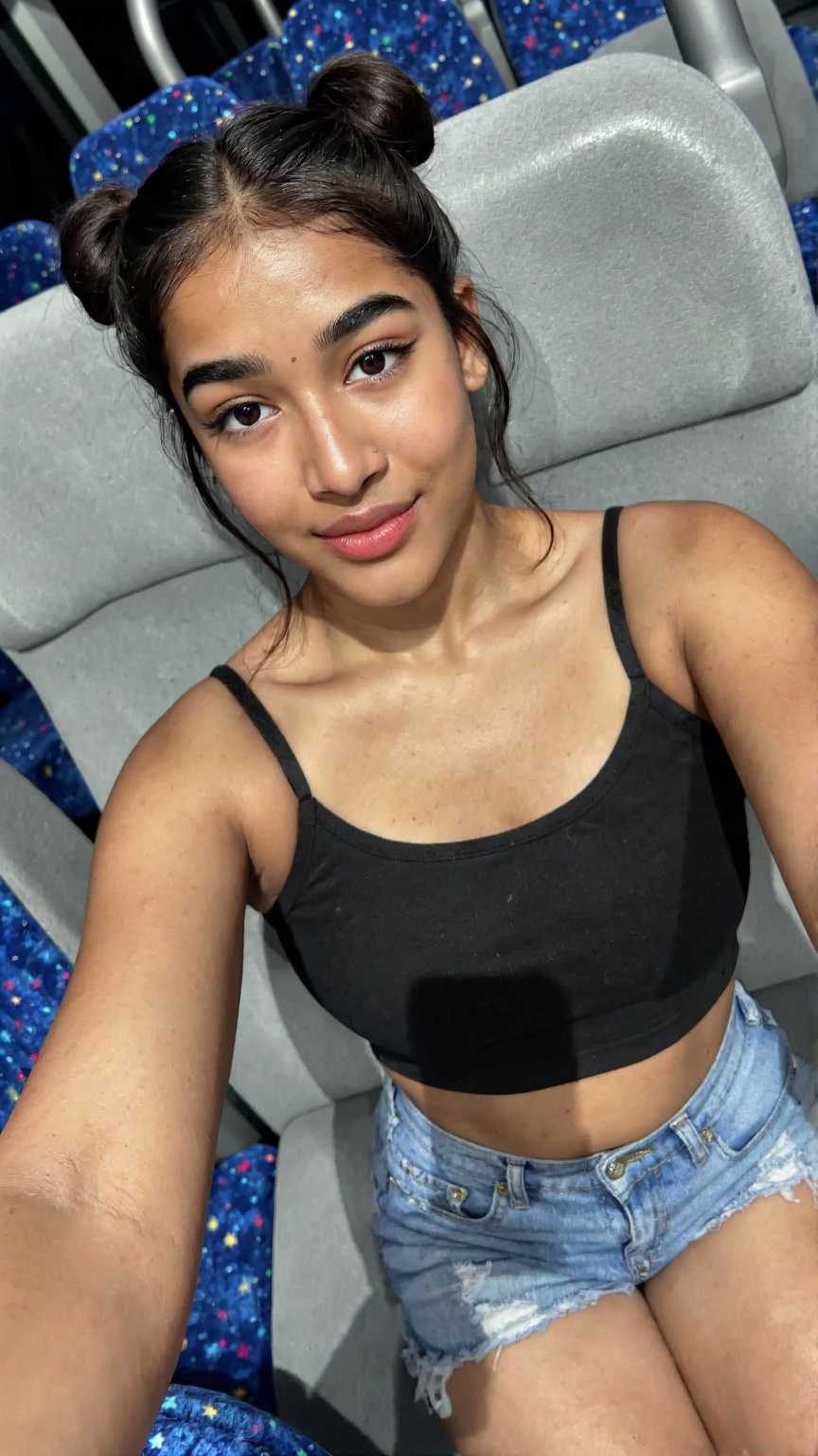 20yo mallu cute girl taking hot selfie with flash,  face in frame,  full body from above on Tensor.Art