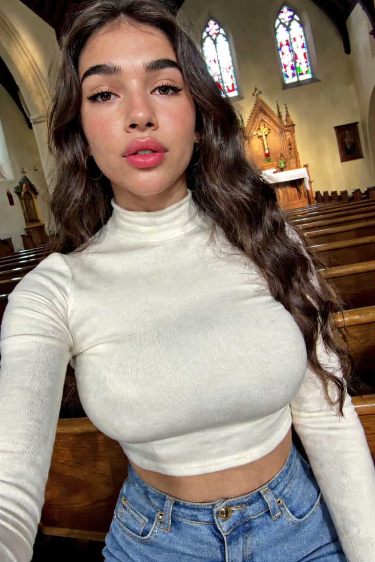 18yo irish cute girl taking hot selfie of her lips and boobs,  face in frame,  extremely beautiful on Tensor.Art