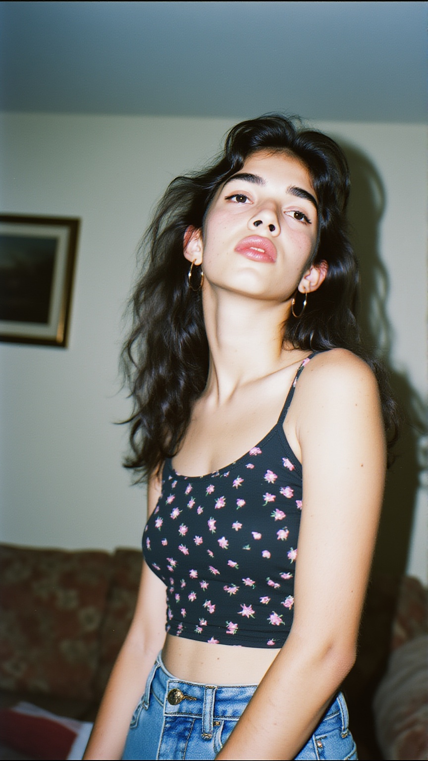 Realistic 90s party snapshot,  woman portrait,  direct flash on Tensor.Art