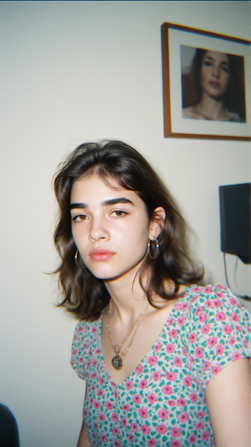 Realistic 90s party snapshot,  woman portrait,  direct flash on Tensor.Art