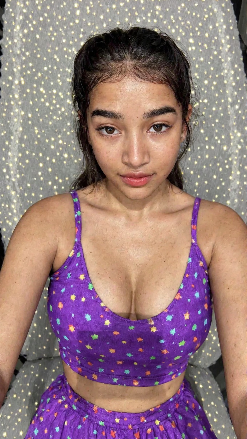 20yo mallu cute girl taking hot selfie with flash,  face in frame,  full body from above on Tensor.Art