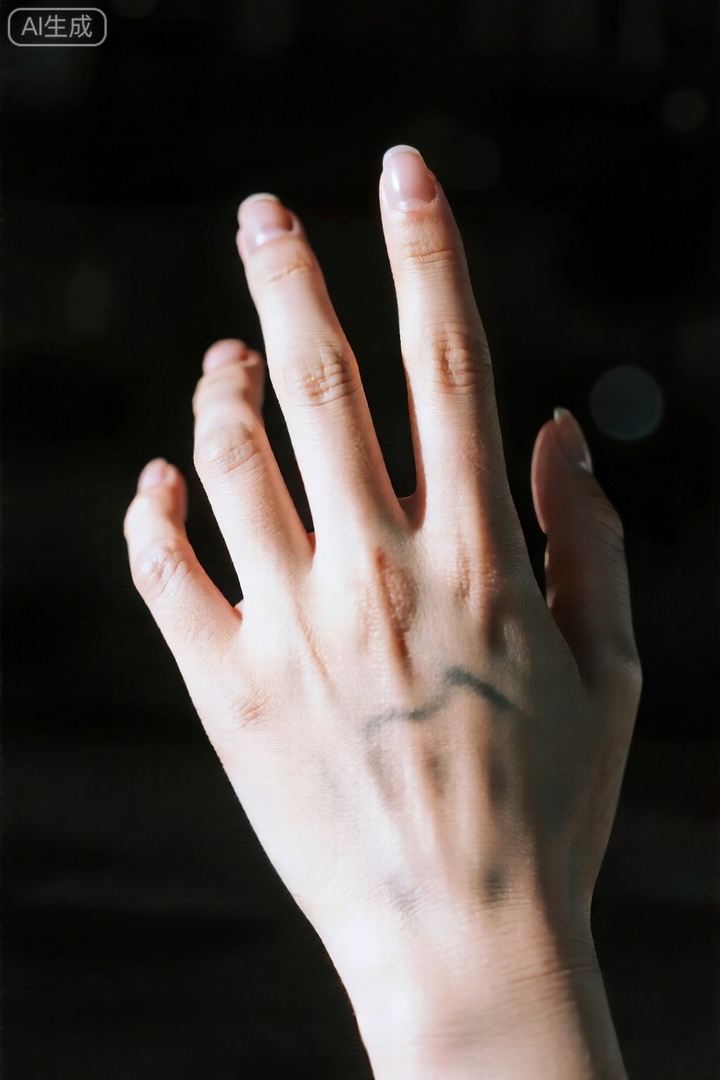 超高清摄影,手部特写,手指纤长,皮肤纹理自然,局部打光