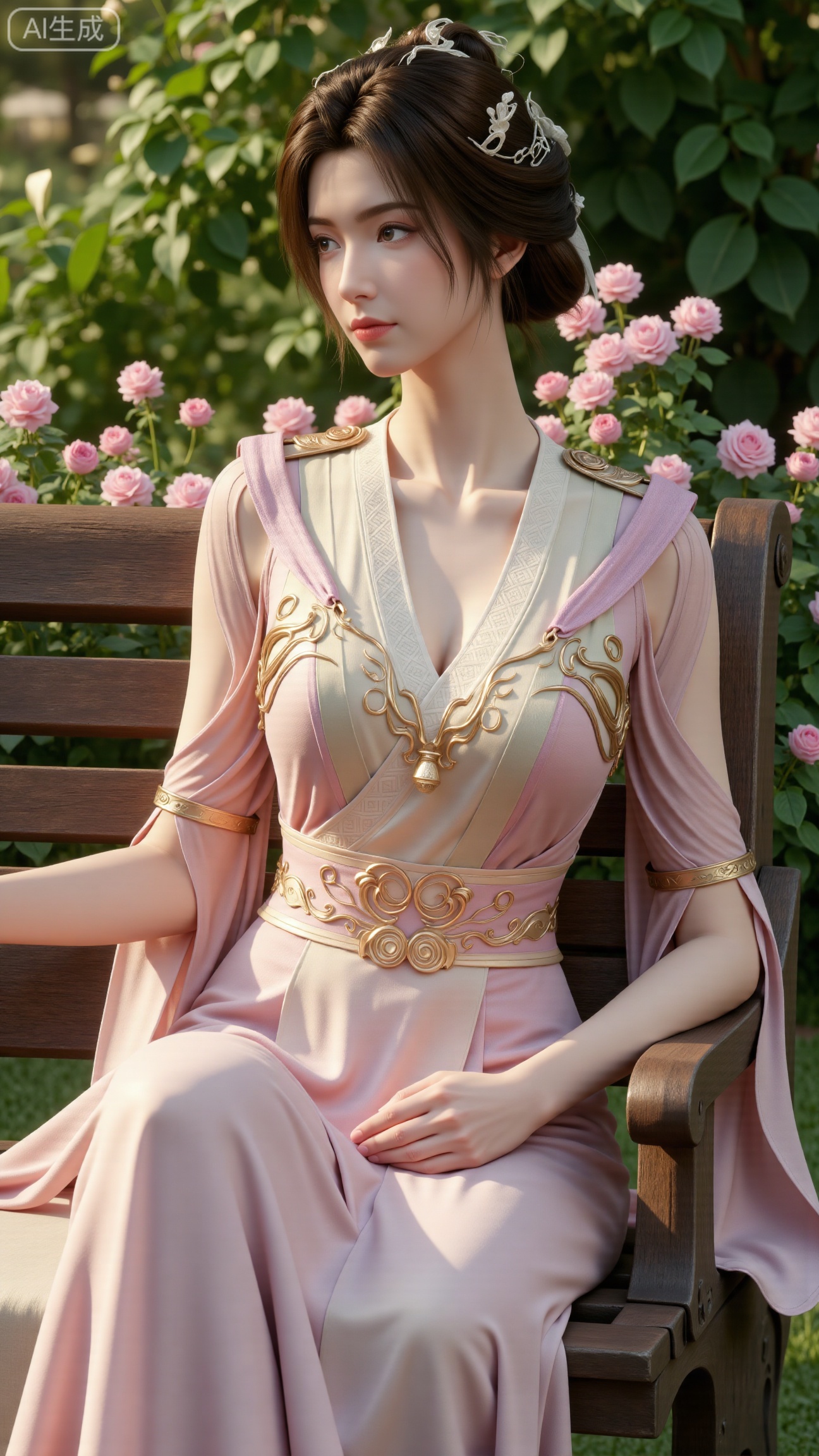 (masterpiece, best quality:1.2),A beauty ,(dress). Leaning on a garden bench filled with flowers,.Sunlight filters through the leaves onto her face, creating a lazy and gentle atmosphere, and her skirt sways softly in the breeze. 8K resolution, detailed texture of knitted fabric, lustrous pearl texture, vivid flower colors, soft natural light, Instagram - style filter texture.,(huge breasts:2.99),(full breasts:2.99),Xbigbreasts,XbaifengsongyuYH,XzhenniteH,,XhanyunzhiX,Xzhaoxinmeng,XhanyunzhiXM,XhanyunzhiXY,XliuyuY,XliuyuYH,XhnayunzhiXYH