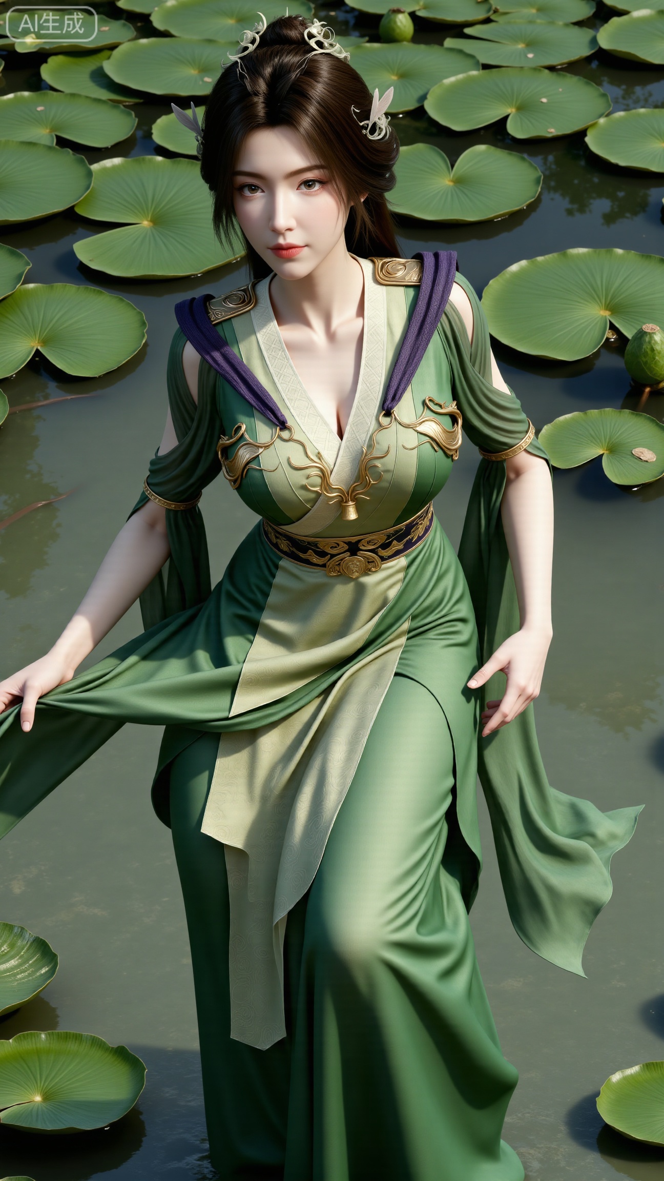 Best quality, Realistic, photorealistic, masterpiece,1girl,(big breasts:2.89),(Lotus, lotus pond:1.69),,Xbigbreasts,XbaifengsongyuYH,XzhenniteH,,XhanyunzhiX,Xzhaoxinmeng,XhanyunzhiXM,XhanyunzhiXY,XliuyuY,XliuyuYH,XhnayunzhiXYH