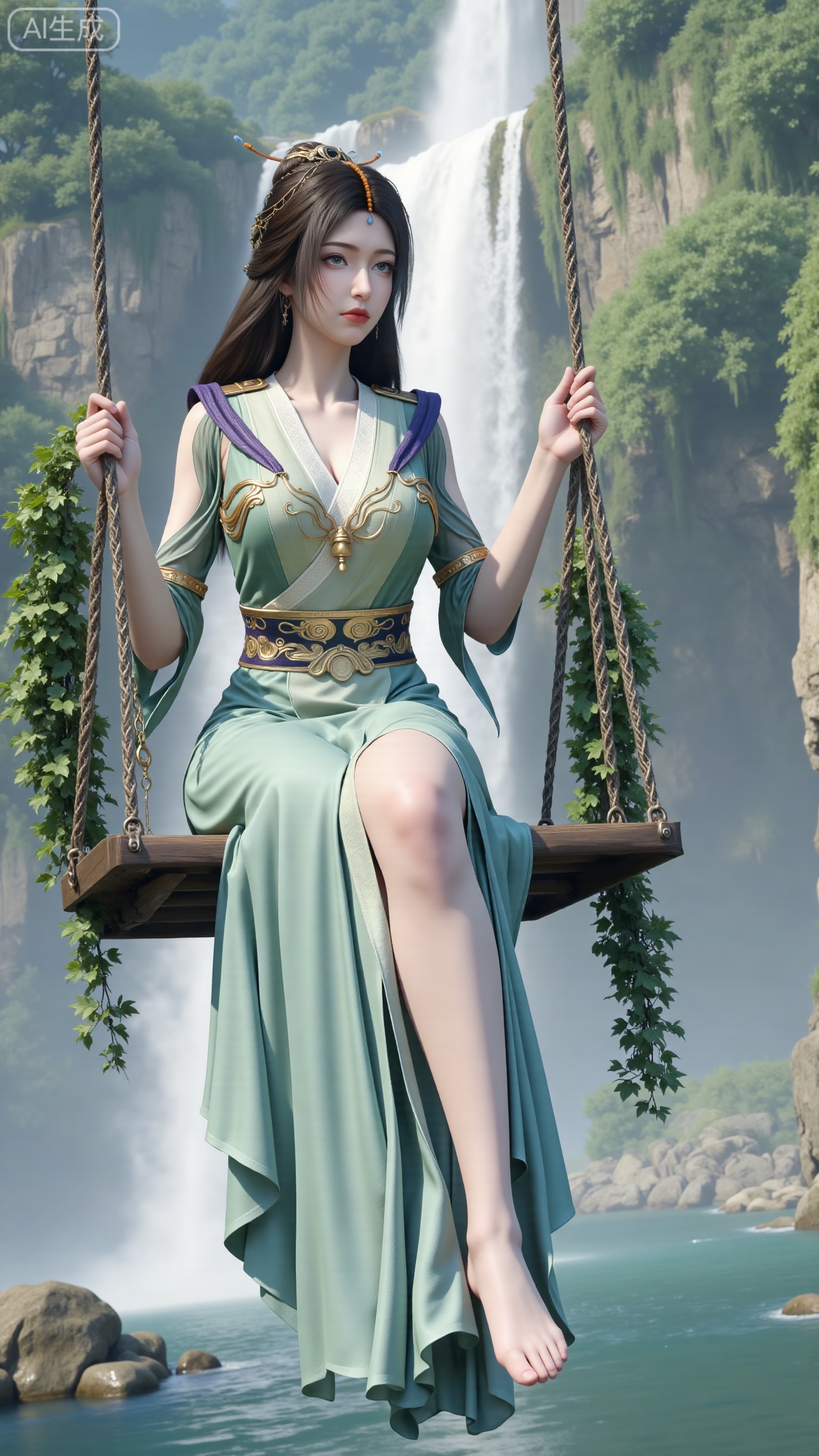 (masterpiece, top quality, best quality, official art, beautiful and aesthetic:1.2),Dynamic posture,(Sitting on the swing:1.39),natural skin texture,(Milky skin:1.2),1gir,solo,Dress, (Long legs, perfect proportions:1.2),(Sakura, butterfly:1.29),(huge breasts:2.99),(full breasts:2.99),castle, waterfall, mountains in the distance,,Xbigbreasts,XbaifengsongyuYH,XzhenniteH,,XhanyunzhiX,Xzhaoxinmeng,XhanyunzhiXM,XhanyunzhiXY,XliuyuY,XliuyuYH,XhnayunzhiXYH