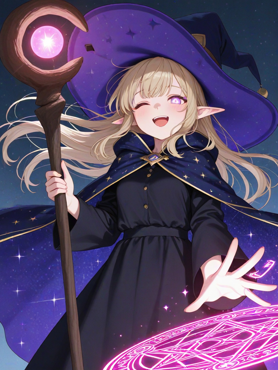 1girl,  witch hat,  starry cloak on Tensor.Art