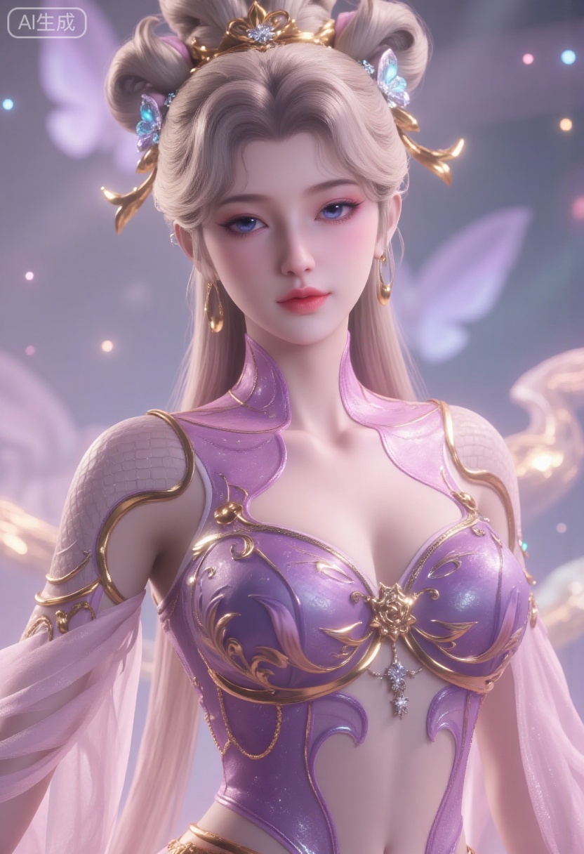 A mesmerizing fantasy princess with ethereal beauty stands elegantly, her long, platinum blonde hair styled into delicate twin tails adorned with translucent butterfly-like ornaments and shimmering golden accessories. Her large, enchanting blue eyes and porcelain skin radiate an otherworldly charm, enhanced by soft pink lips and a subtle flush on her cheeks. She wears an opulent gown in pastel pink, intricately decorated with golden embroidery, sparkling gemstones, and flowing sheer fabric that cascades gracefully over her shoulders. A delicate silver necklace with a star-shaped pendant rests against her collarbone, adding to her celestial allure.The backdrop features a dreamy, gradient-lit studio with hues of soft lavender, pastel pink, and icy blue blending seamlessly, creating an enchanting atmosphere. The diffused lighting casts a gentle glow, illuminating the shimmering details of her gown while producing a soft bokeh effect in the background. Floating iridescent particles add a touch of magic, making the scene feel surreal and fairy-tale-like.Camera: Canon EOS R5 + RF 85mm f/1.2L | Soft, diffused studio lighting with pastel hues, creating a luminous, dreamlike effect. The composition is balanced, focusing on the intricate details of the gown and accessories, while maintaining an ethereal and regal atmosphere. The overall mood is magical, elegant, and enchanting.,Rebecca Chambers from Resident Evil , Resident Evil setting, Flat breasts, very small ass, orange-brown hair,,
supermodel,Alternate Reality, Stylish Fashion, Creative Art, Unique Aesthetic, Alternative Style,reflective light,reflection,sad,blush,glowing,energy,wearing see-through china_dress,
Excalibur,mythological creatures, otherworldly, transcendent realms, inner peace, nature's embrace, magnetic allure, dark and mysterious, a cubist perspective, rich textures, art nouveau, by alphonse mucha, jenny saville, hikari shimoda, ai weiwei, banksy, gustav klimt, egon schiele, yayoi kusama, roy lichtenstein, julie mehretu, immersive, play of light and darkness,reflection,ray tracing,nebula, cyber effect,epic realistic,