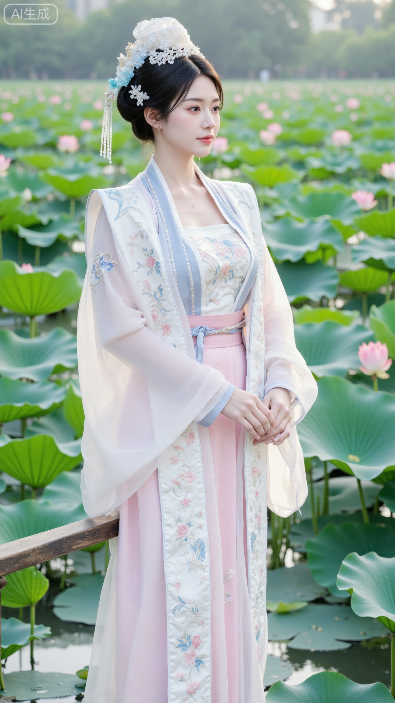 (huge breasts:2.99),(full breasts:2.99),(masterpiece:1.2),best quality,1girl, Xxiapeisongzhihan,big breasts,Hanfu, Song Dynasty Hanfu, xiapei, ancient style, Chinese style, embroidery,( Garden Lotus Pond,pink lotus,green Lotus Leaf:1.49), (huge breasts, full breasts:2.99),XbaifengsongyuYH,Xbigbreasts,Xxiapeisongzhihanfu,Xnangongjin2,Xnangongjin,Xsongzhihanfuxiapei