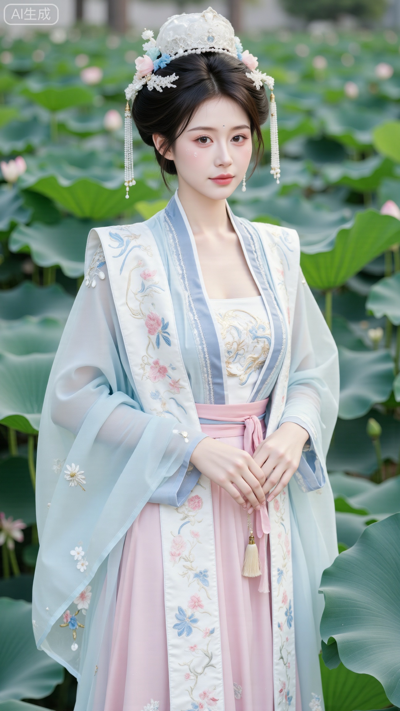 (huge breasts:2.99),(full breasts:2.99),(masterpiece:1.2),best quality,1girl, Xxiapeisongzhihan,big breasts,Hanfu, Song Dynasty Hanfu, xiapei, ancient style, Chinese style, embroidery,( Garden Lotus Pond,pink lotus,green Lotus Leaf:1.49), (huge breasts, full breasts:2.99),XbaifengsongyuYH,Xbigbreasts,Xxiapeisongzhihanfu,Xnangongjin2,Xnangongjin,Xsongzhihanfuxiapei