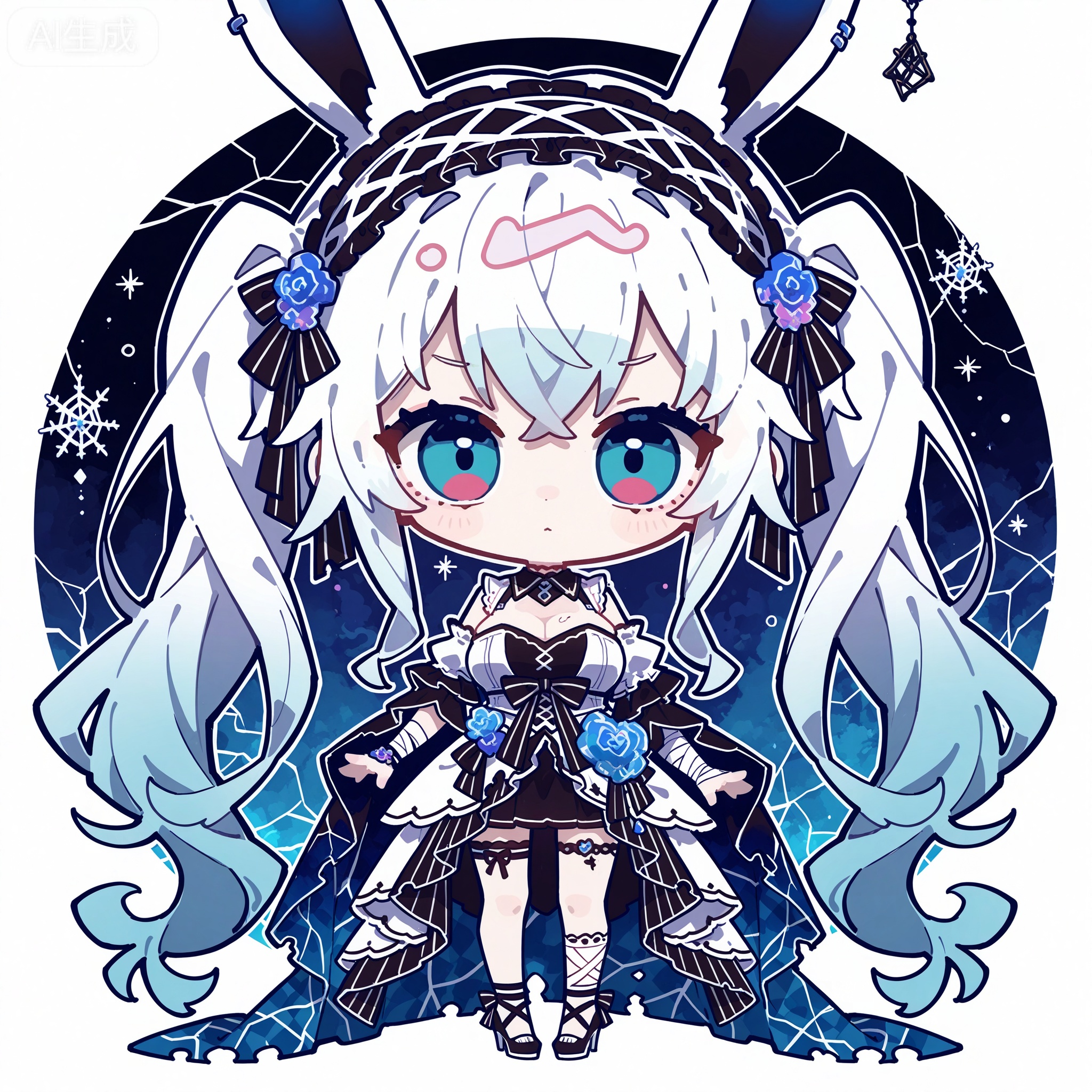 Solo, whole body, mature_monster_girl, monster_headdress, monster_clothes,

White background, monochrome theme, outline: 1.2

Cujiujiu,//

Line art, masterpiece, the best quality, extremely exquisite and beautiful,

Huge file size, amazing quality,multicolored hair,,(imazawa:1.1),(maccha_(mochancc):0.3),(ningen_mame:0.8),(mochizuki_kei:0.75),
／／
1 girl, breasts, cleavage, 

white background, full body monsterization, lop-eared rabbit monster, monster girl, pastel pink curly hair, ice blue eyes, distorted rabbit ears, tattered lolita cloak, plaid pattern, lace headband, corrupted gem decoration, bandaged monster limbs, clawed high heels, broken fabric texture, monochrome horror, ethereal monster, melancholy monster expression, fluffy monster fur, glitched rabbit features, demonic rabbit hybrid, fragile monster aesthetic ,
border,round border.,chibi