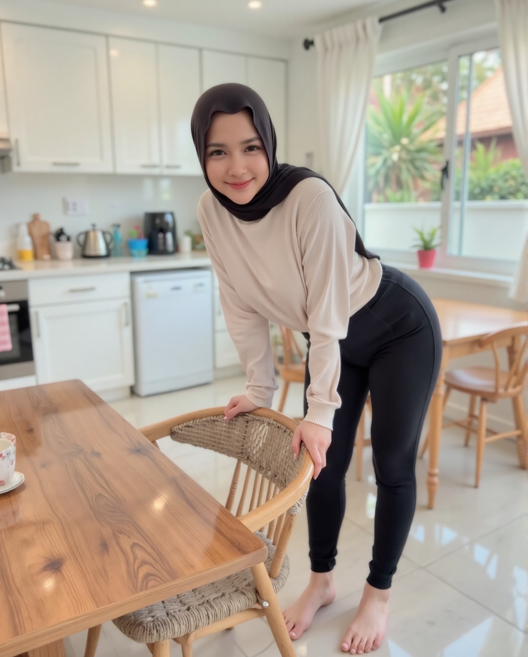 A woman,  exuding a sultry allure,  wears a stylish black hijab on Tensor.Art