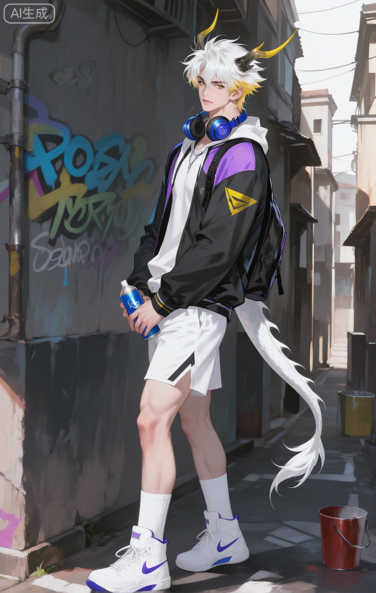 ,xiao zhi tiao,(artist:mazjojo:0.77), (artist:pigeon666:0.70), (artist:zawar379:0.83), (artist:remsrar:0.65), (artist:chimmyming:0.72),masterpiece,best quality,male focus,hd,4kamazing quality,very aesthetic,bust,high resolution,ultra-detailed,perfect lighting,volumetric lighting,,xiaozhitiao,yu xuan,multicolored hair,White dragon tail,White dragon horns,sneakers,white shorts,headphones,tattoo,yellow eyes,white hair,1boy,blonde hair,bangs,white **** top,

masterpiece, best quality, highres, goldenfieldszho, very awa, newest, absurdres, perfect lighting, , nsfw, yaoi, , male, masculine, (athletic, muscular)

 BREAK,,(1boy, solo, male focus, afro hair, wearing a black and yellow spray - painted hoodie, baggy camo pants, white high - top sneakers with neon laces, multiple chains around neck,standing in an alley full of colorful graffiti, spray can in hand, mid - spray motion, looking confident,graffiti - covered walls, discarded paint buckets, dynamic pose, detailed fabric texture, detailed graffiti, full - body view,hip - hop graffiti style, high - contrast colors, urban street lighting, (spray paint effect:1.3)

BREAK,,danmei,rainbow,xiaozhitiao,Dog ears,Xiaozhitiao,dianmei,Baiwen Card,Black and white,monochrome,Small note art style