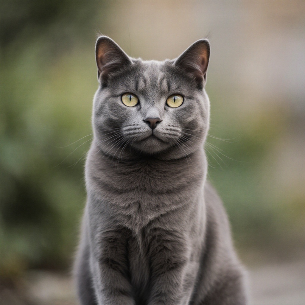 outdoor,  front view,  grey cat on Tensor.Art