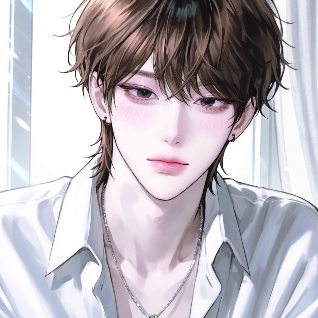 1boy,  solo,  long messy wolf cut hair on Tensor.Art
