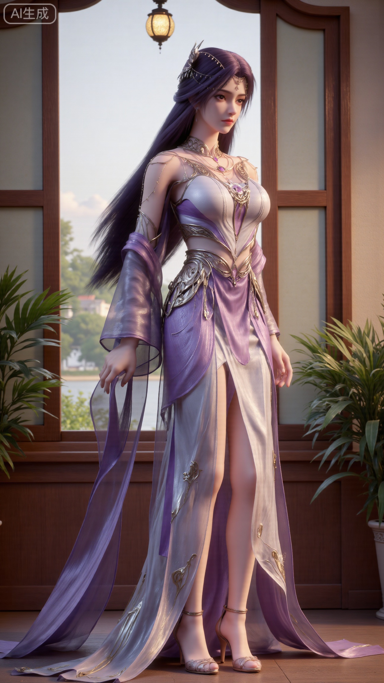  (masterpiece, best quality:1.2),indoors,window,traditional lantern,bare legs,potted plants, long legs,dress,blurry background,motion blur,full body,legs,beautiful detailed eyes,legs,breasts,Detailed eyes,CG rendering,8K resolution,8K quality,Volume light,room,forest,(huge breasts:2.99),(full breasts:2.99),,Xbigbreasts,XbaifengsongyuYH,XhanyunzhiXY,XliuyuY,XyunxitianmingshiY,XyunxitianmingshiY