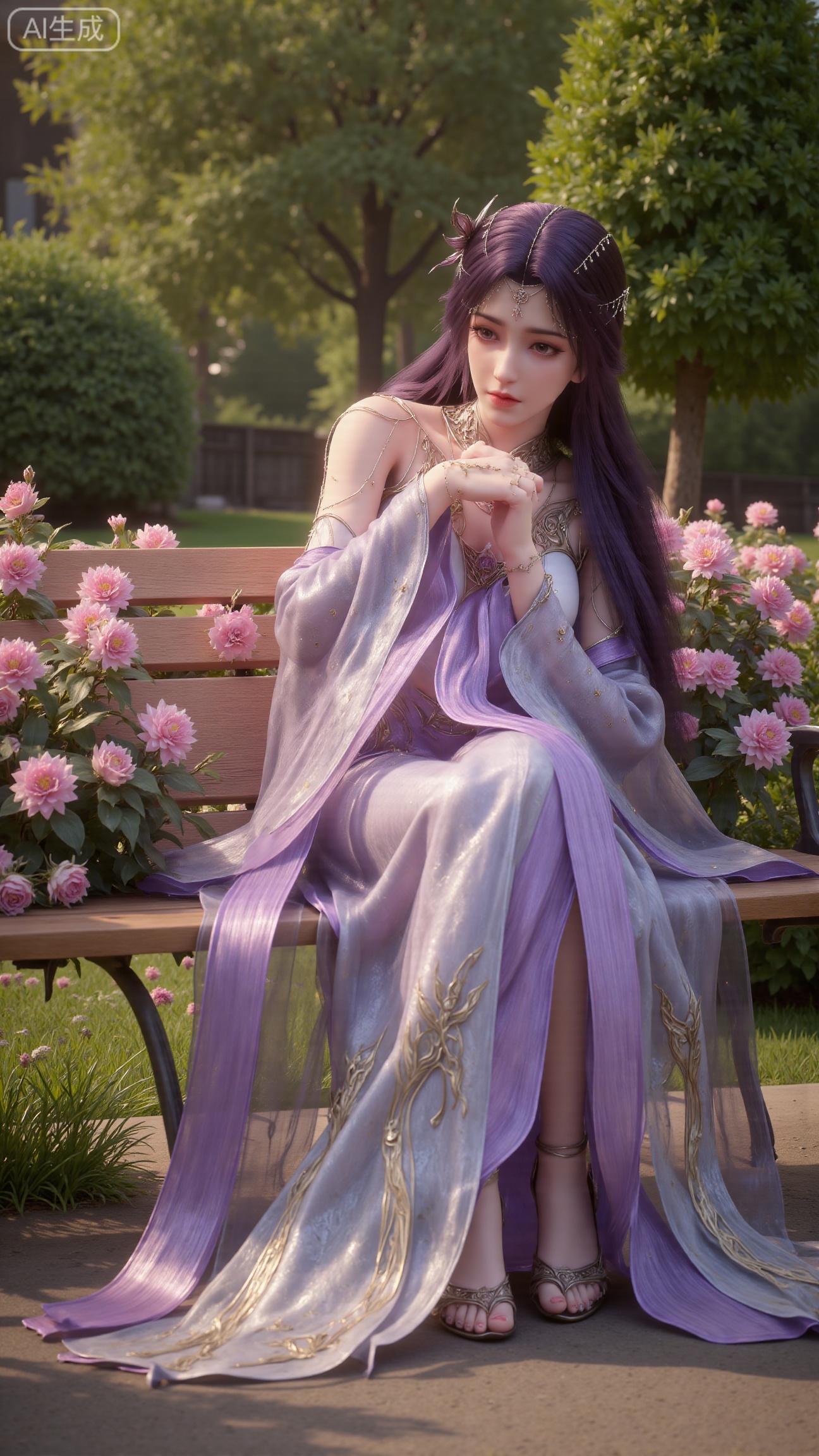 (masterpiece, best quality:1.2),A beauty ,(dress). Leaning on a garden bench filled with flowers,.Sunlight filters through the leaves onto her face, creating a lazy and gentle atmosphere, and her skirt sways softly in the breeze. 8K resolution, detailed texture of knitted fabric, lustrous pearl texture, vivid flower colors, soft natural light, Instagram - style filter texture.,(huge breasts:2.99),(full breasts:2.99),,Xbigbreasts,XbaifengsongyuYH,XhanyunzhiXY,XliuyuY,XyunxitianmingshiY,XyunxitianmingshiY