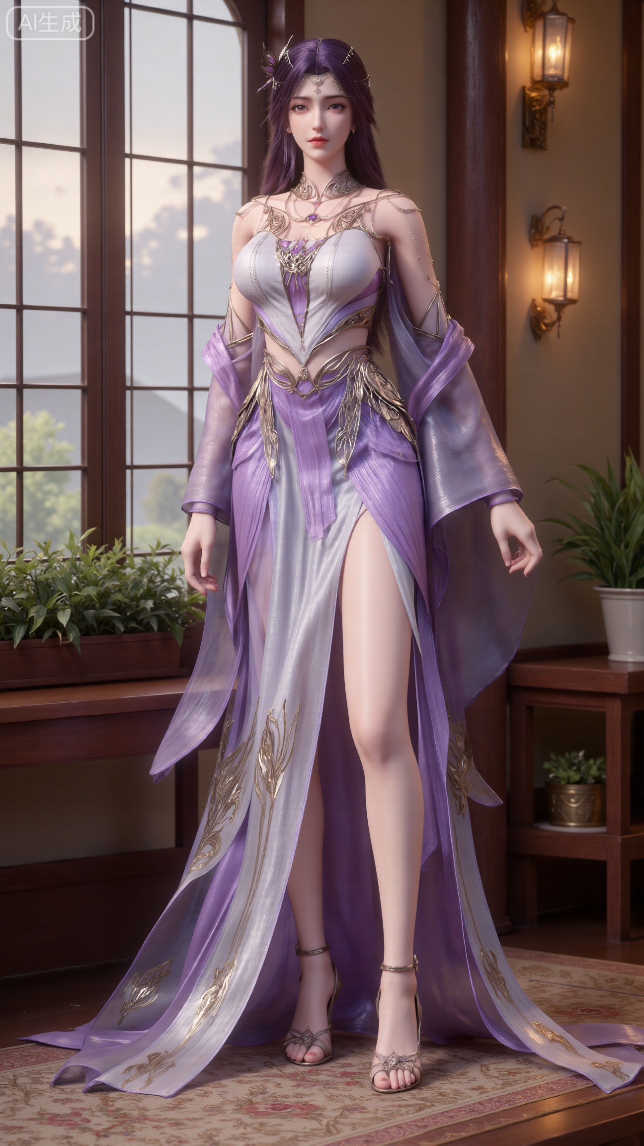  (masterpiece, best quality:1.2),indoors,window,traditional lantern,bare legs,potted plants, long legs,dress,blurry background,motion blur,full body,legs,beautiful detailed eyes,legs,breasts,Detailed eyes,CG rendering,8K resolution,8K quality,Volume light,room,forest,(huge breasts:2.99),(full breasts:2.99),,Xbigbreasts,XbaifengsongyuYH,XhanyunzhiXY,XliuyuY,XyunxitianmingshiY,XyunxitianmingshiY