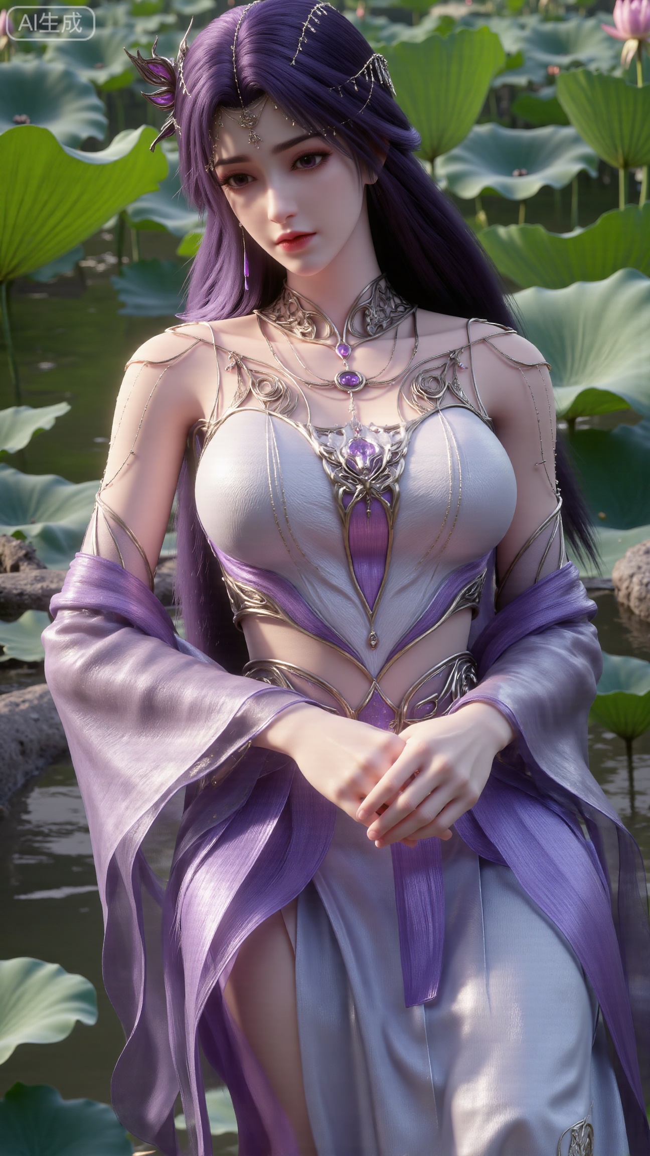 masterpiece,1girl,black hair,(Sitting by the lotus pond in the garden:1.3),(hanfu dress:1.3),black eyes,beautiful face,short sleeves,holding flower,looking at viewer,(huge breasts:2.99),(full breasts:2.99),,,Xbigbreasts,XbaifengsongyuYH,XhanyunzhiXY,XliuyuY,XyunxitianmingshiY,XyunxitianmingshiY