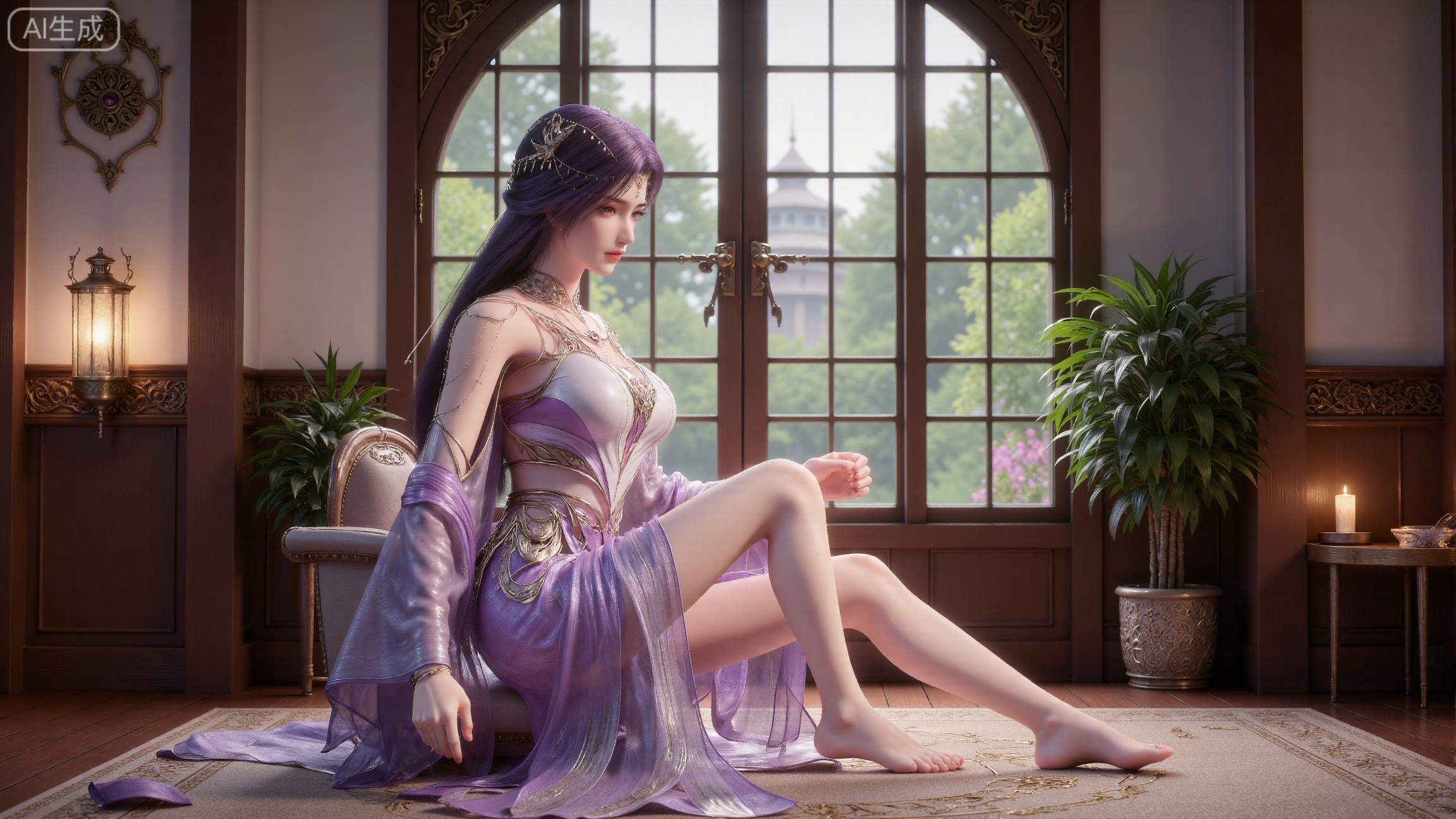  (masterpiece, best quality:1.2),indoors,window,traditional lantern,bare legs,potted plants, long legs,dress,blurry background,motion blur,full body,legs,beautiful detailed eyes,legs,breasts,Detailed eyes,CG rendering,8K resolution,8K quality,Volume light,room,forest,(huge breasts:2.99),(full breasts:2.99),,Xbigbreasts,XbaifengsongyuYH,XhanyunzhiXY,XliuyuY,XyunxitianmingshiY,XyunxitianmingshiY