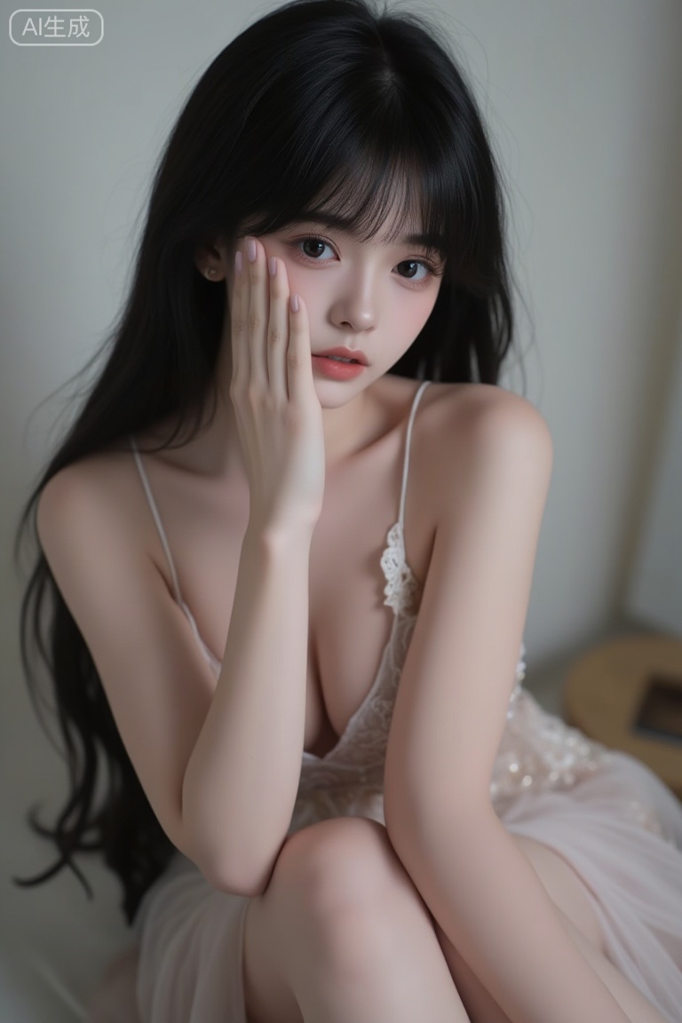 youran,  a young woman with long black hair,  with bangs on Tensor.Art