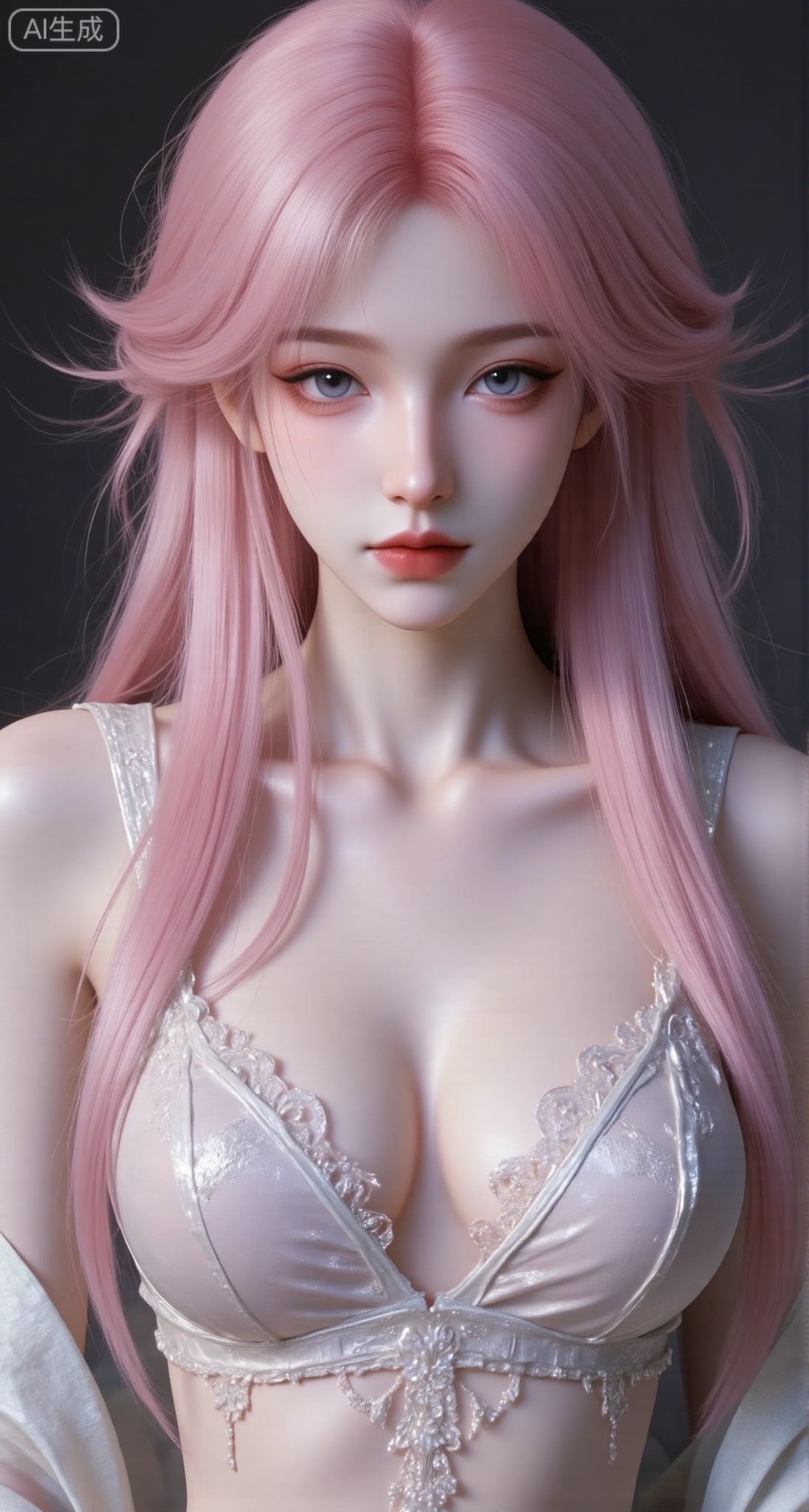 1girl,solo,upper body,long hair,pink hair bare shoulder,huge Breasts,cleavage,Ninger