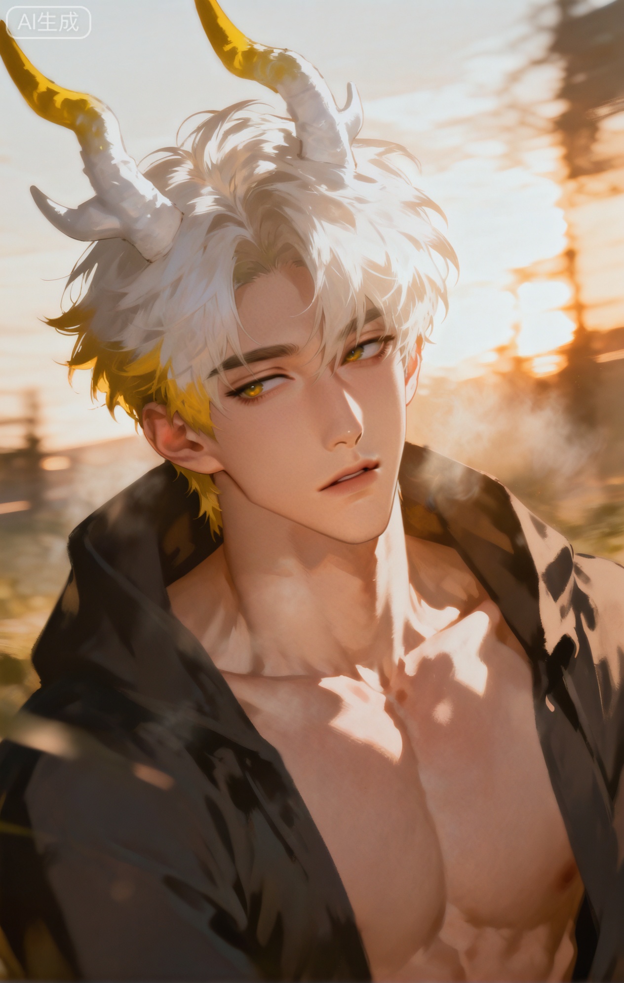 Small note art style,,xiaozhitiao,yu xuan,multicolored hair,White dragon tail,White dragon horns,yellow eyes,white hair,blonde hair,1boy,bangs ,socks,white socks,dianmei



(artist:mazjojo:0.53),(artist:pigeon666:0.37),(artist:zawar379:0.57),(artist:remsrar:0.35),(artist:yoneyama mai:0.64),(yokoyari mengo:0.6),1boy,male focus,portrait,headshot,medium - length hair,hooded pajamas,hood down but visible at the sides, a beige knitted scarf draped over shoulders, six - pack abs (subtly suggested by the way the pajama top stretches), soft afternoon sunlight casting a golden glow on the face, relaxed expression, round face, full lips, bright eyes with a hint of green, looking to the side, strands of hair falling over the forehead, the scarf has a simple geometric pattern