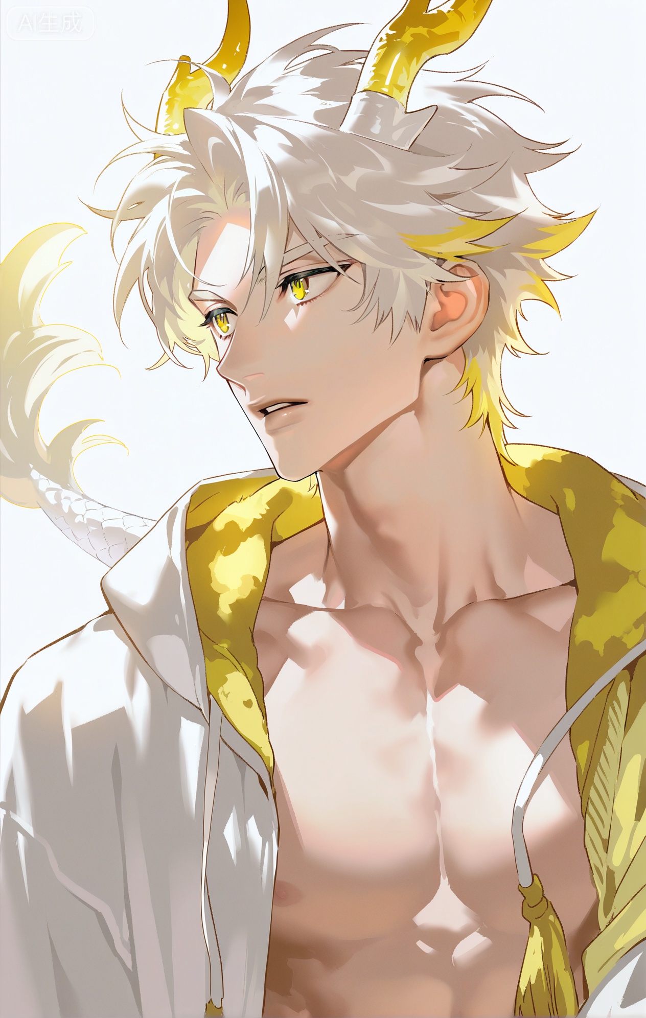 Small note art style,,xiaozhitiao,yu xuan,multicolored hair,White dragon tail,White dragon horns,yellow eyes,white hair,blonde hair,1boy,bangs ,socks,white socks,dianmei



(artist:mazjojo:0.53),(artist:pigeon666:0.37),(artist:zawar379:0.57),(artist:remsrar:0.35),(artist:yoneyama mai:0.64),(yokoyari mengo:0.6),1boy,male focus,portrait,headshot,medium - length hair,hooded pajamas,hood down but visible at the sides, a beige knitted scarf draped over shoulders, six - pack abs (subtly suggested by the way the pajama top stretches), soft afternoon sunlight casting a golden glow on the face, relaxed expression, round face, full lips, bright eyes with a hint of green, looking to the side, strands of hair falling over the forehead, the scarf has a simple geometric pattern