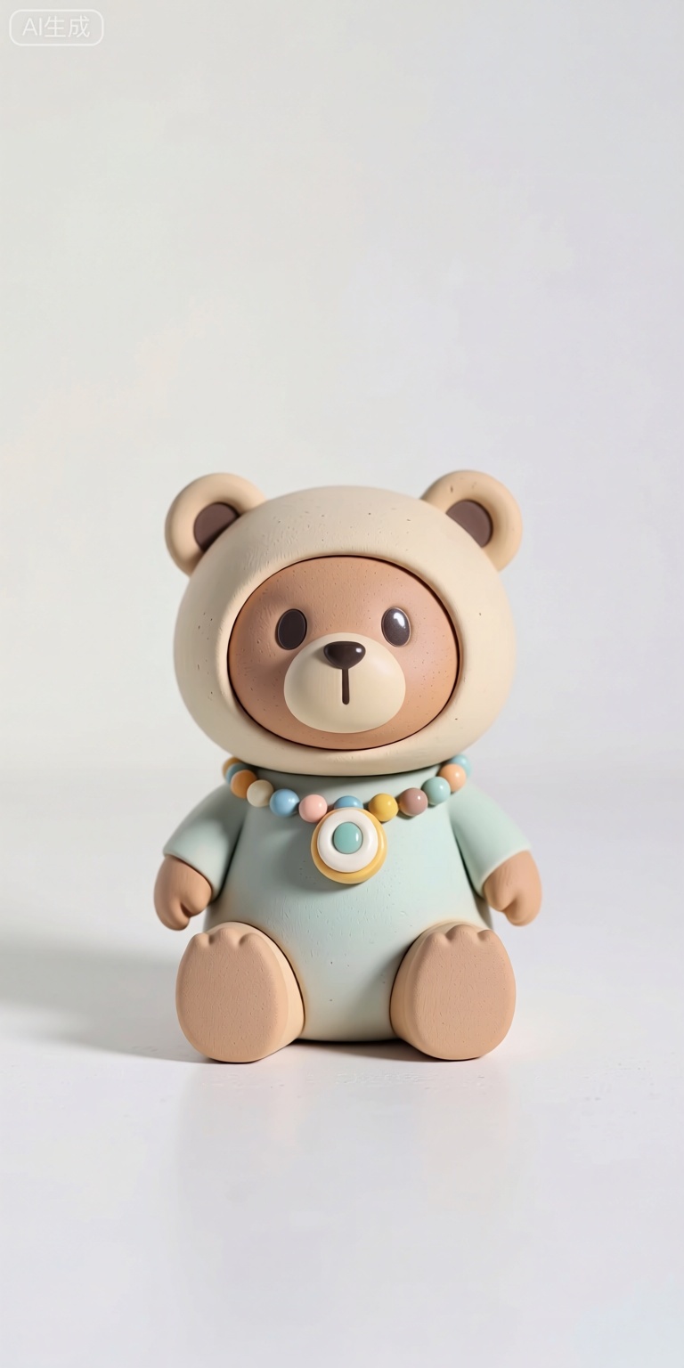 现代简约风格的陶制小熊摆件,色彩朴素淡雅,整体造型简约却个性十足,身上带有独特的装饰物