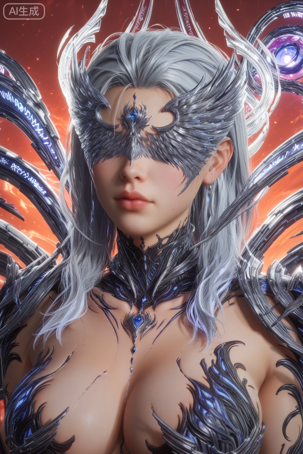 score_9,score_8_up,score_7_up,SkinHairDetail,zPDXL,very attractive,Expressiveh,realistic skin,score_9,score_8_up,score_9,score_8_up,1 girls,high cold face,yujie,perfect round large,breasts,jewelry,beautiful eyes,detailed eyes,lips,blue dress,blue hair,closed mouth,colored skin,bangs,armor,covered eyes,duya2,high heels,lips,long hair,mechanical wings,portrait,solo,white hair,