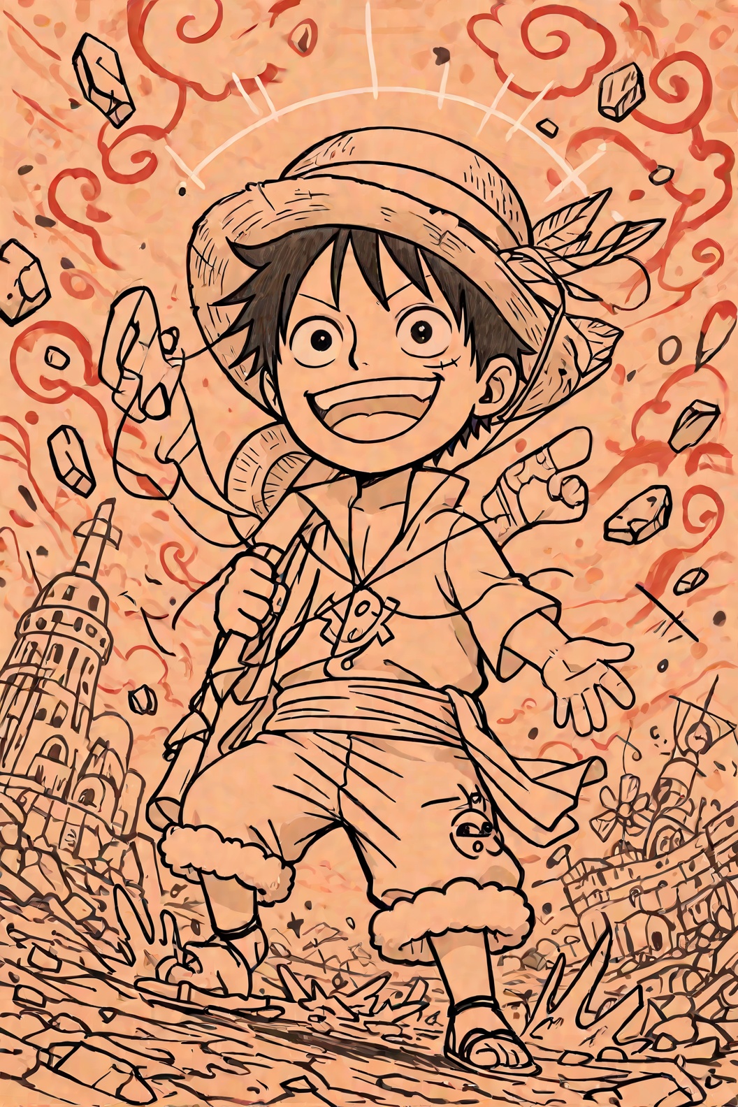 solo,  1boy,  Create a chibi version of Monkey D. Luffy on Tensor.Art