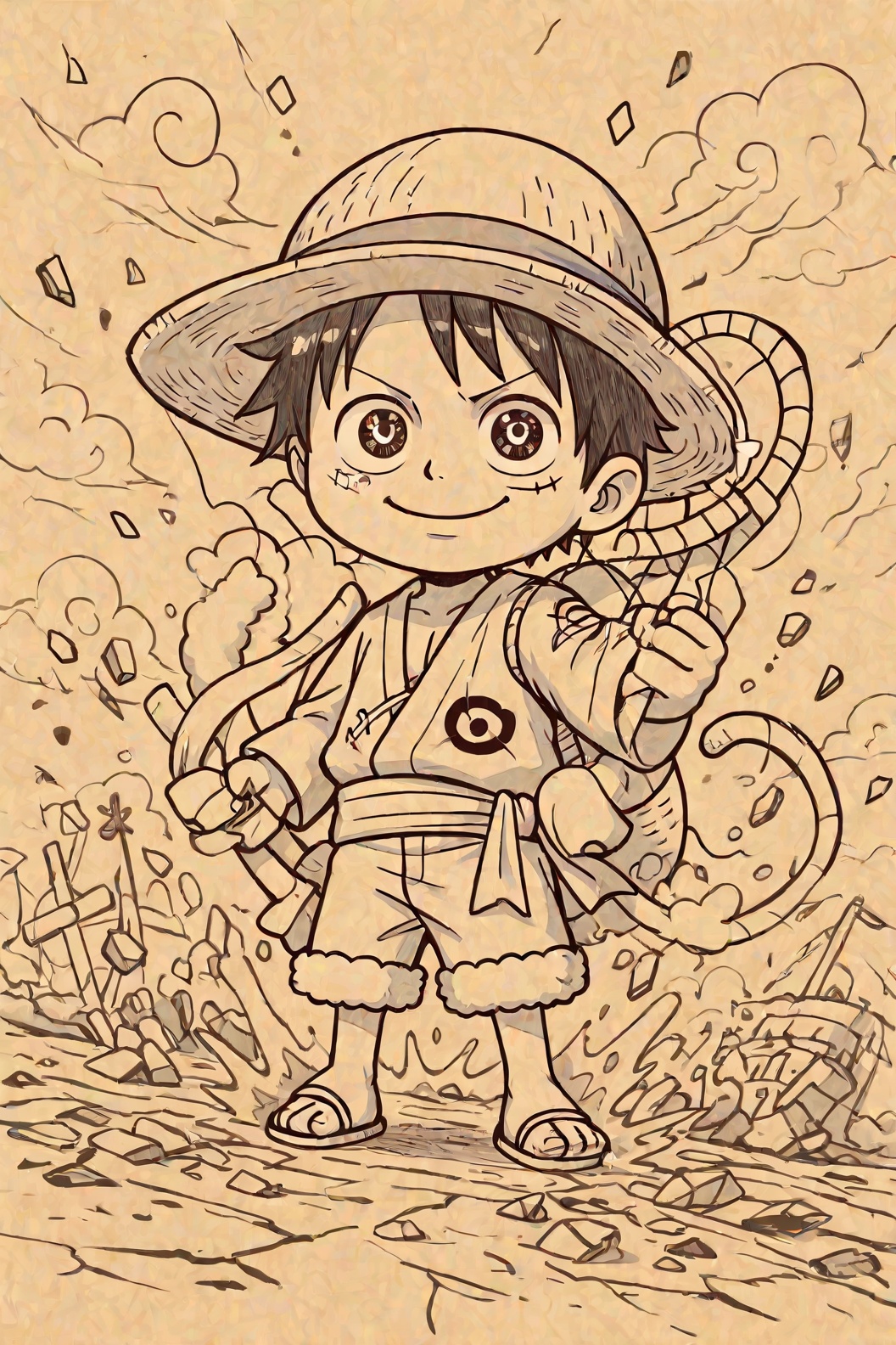 solo,  1boy,  Create a chibi version of Monkey D. Luffy on Tensor.Art