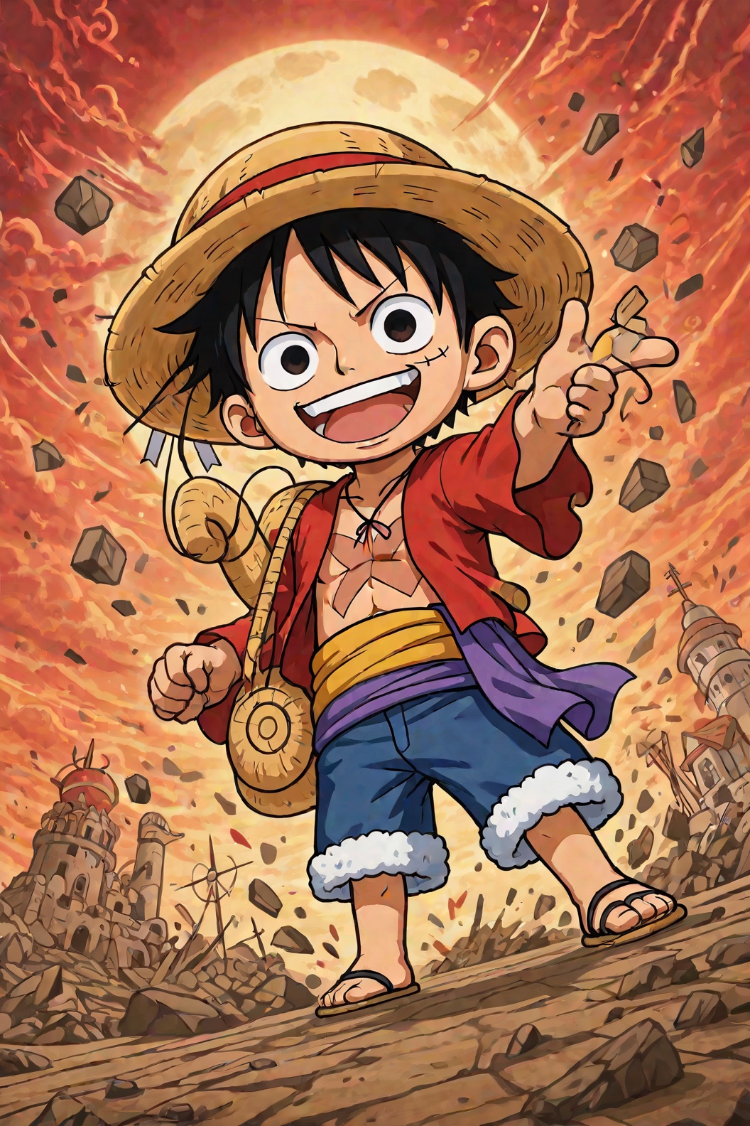 solo,  1boy,  Create a chibi version of Monkey D. Luffy on Tensor.Art