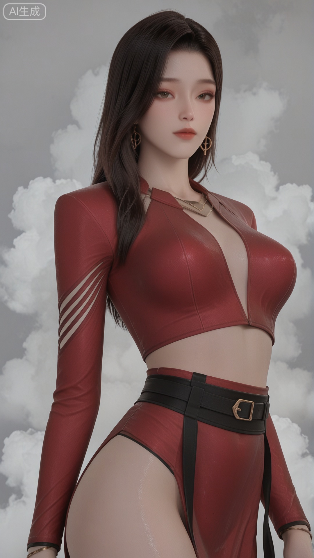 CTSD clothes, solo, exquisite skin, standing, cowboy_shot, looking at viewer, even illumination, very awa, Solid Glossy and cloud background,